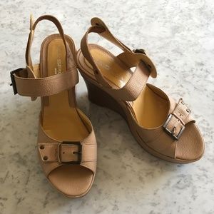 Via Spiga Designer Tan Leather Wedge Sandals Italy